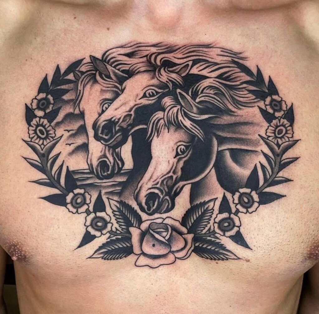 old school tattoo Barcelona Horses, tatuaje tradicional caballos Barcelona
