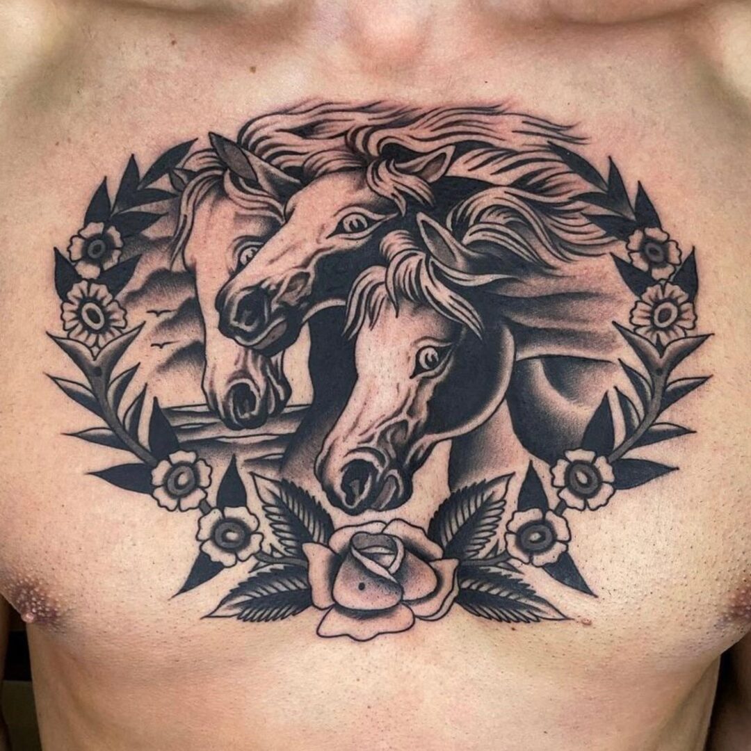 MikiMaiks1 old school tattoo Barcelona Horses, tatuaje tradicional caballos Barcelona