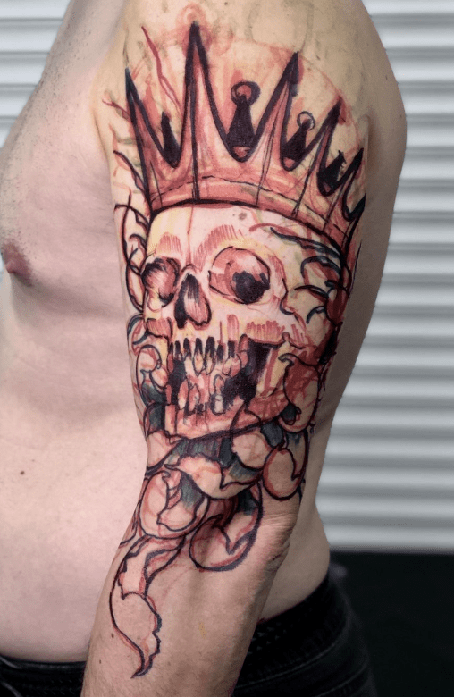 tatuaje calavera corona, freehand tattoo skull