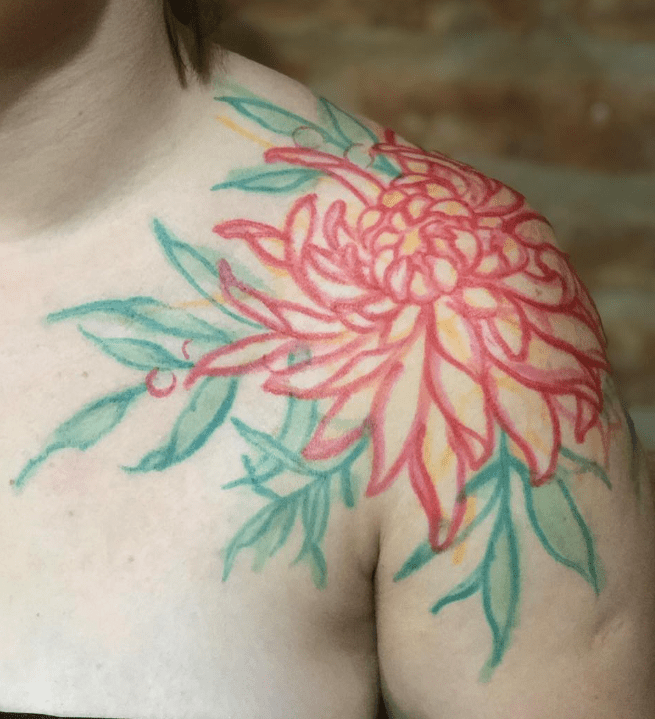 chrysanthemum FREEHAND tattoo. tatuaje de crisantemo