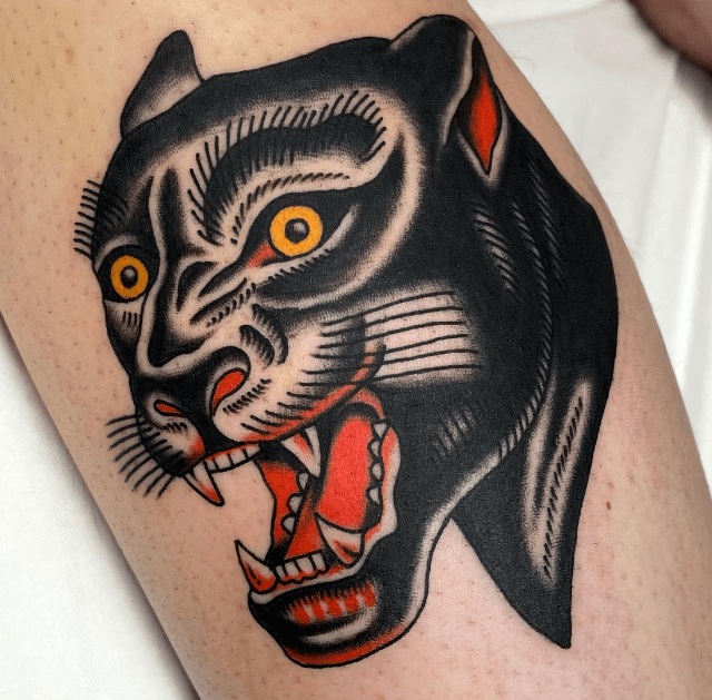 old school panther tattoo, tatuaje de pantera tradi